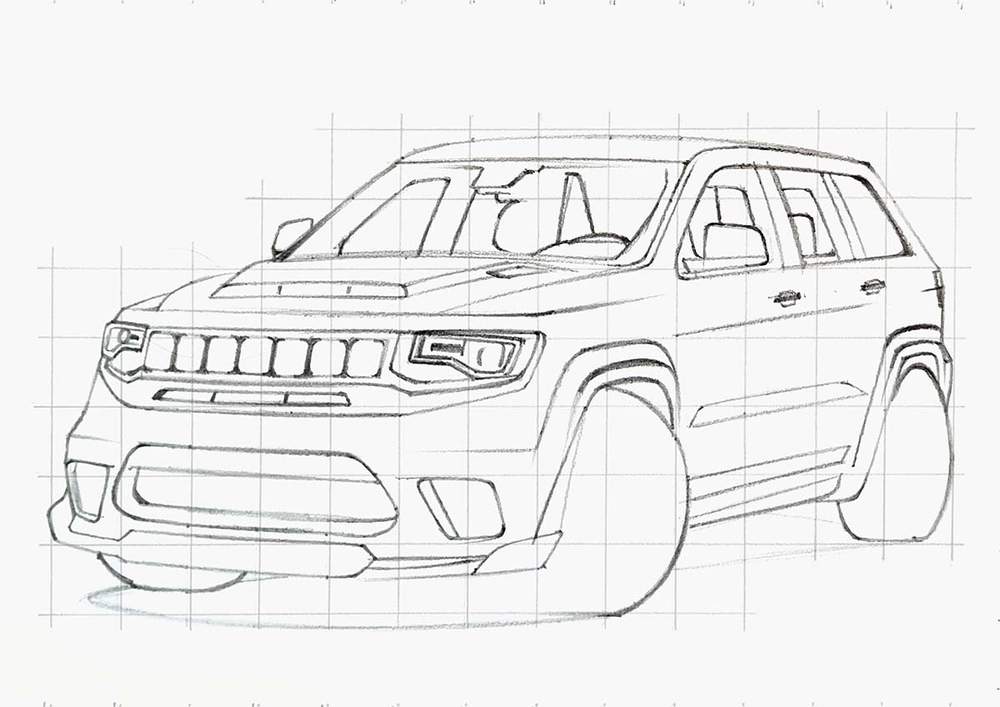 How To Draw A Jeep Grand Cherokee Trackhawk - Simple Step-By-Step Tutorial